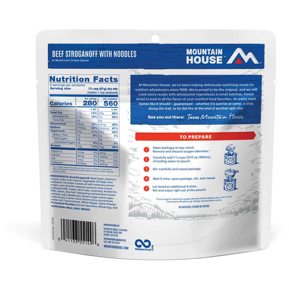MOUNTAIN HOUSE BEEF STROGANOFF CLEAN LABEL
