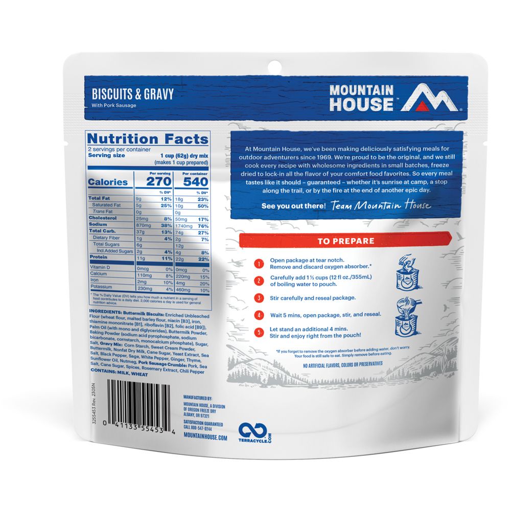 MOUNTAIN HOUSE BISCUITS AND GRAVY CLEAN LABEL