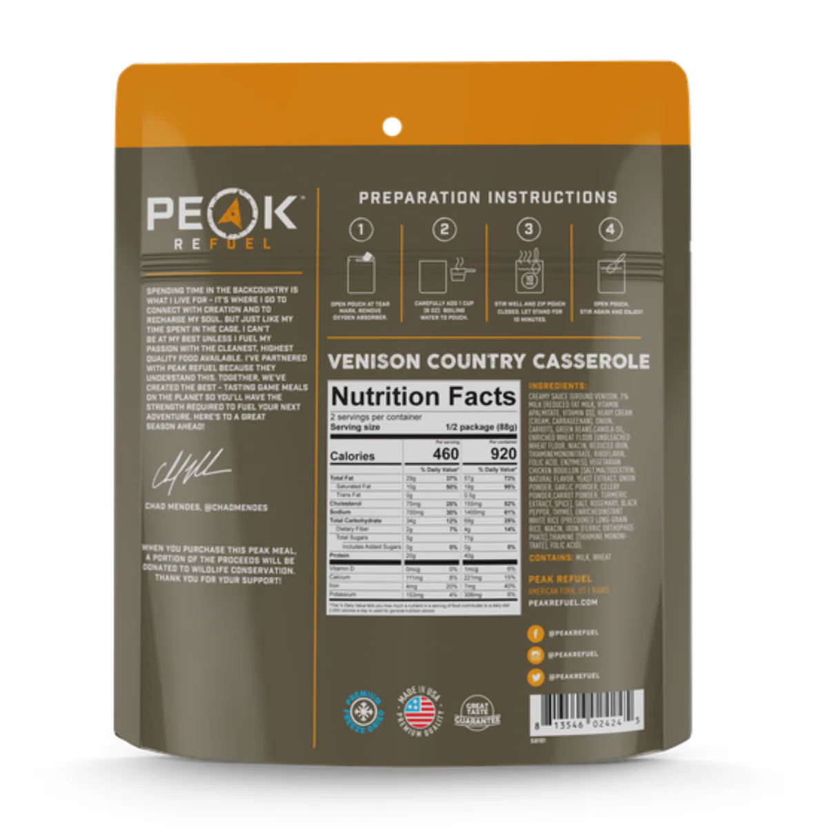 Peak Refuel Venison Country Casserole Freeze Dried Meal