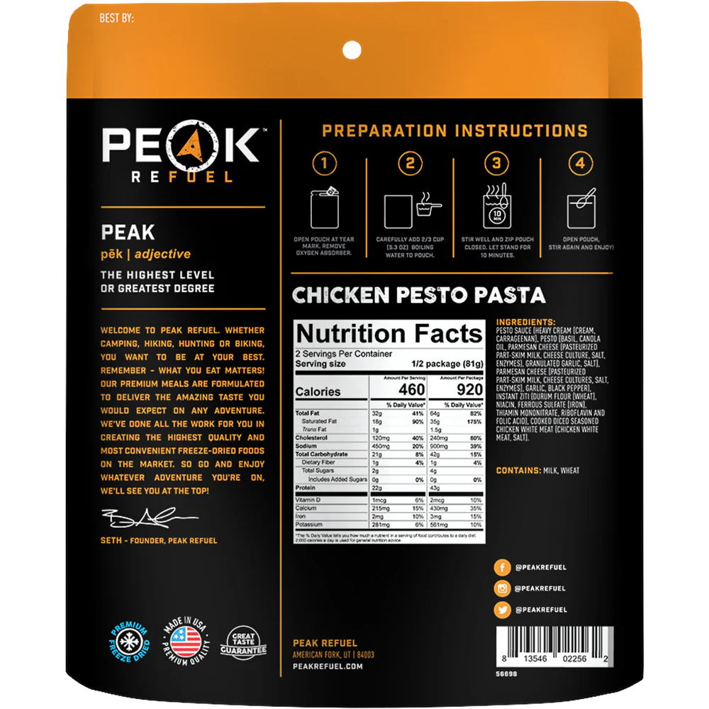 Peak Refuel Chicken Pesto Pasta Freeze Dried Meal