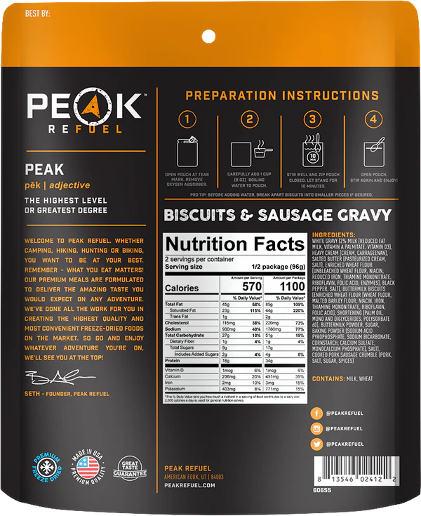 Peak Refuel Biscuits & Sausage Gravy Freeze Dried Meal